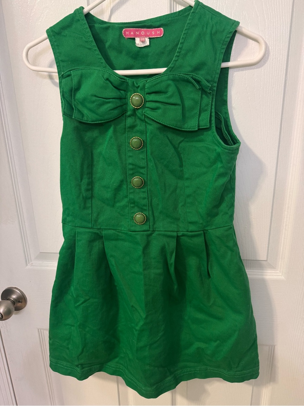 Manoush Womens Sleeveless Kelly-Green Dress MOD Pleated Bow Button Accent 6/38
